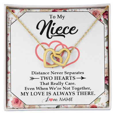 Interlocking Hearts Necklace 18K Yellow Gold Finish | 1 | Personalized To My Niece Necklace From Aunt Uncle Two Hearts Together Niece Jewelry Birthday Graduation Christmas Customized Gift Box Message Card | siriusteestore