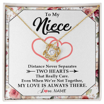 Love Knot Necklace 18K Yellow Gold Finish | 1 | Personalized To My Niece Necklace From Aunt Uncle Two Hearts Together Niece Jewelry Birthday Graduation Christmas Customized Gift Box Message Card | siriusteestore