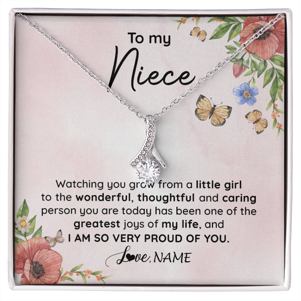 Alluring Beauty Necklace 14K White Gold Finish | 1 | Personalized To My Niece Necklace From Aunt Uncle Watching You Grow Niece Birthday Gifts Jewelry Graduation Christmas Customized Gift Box Message Card | siriusteestore