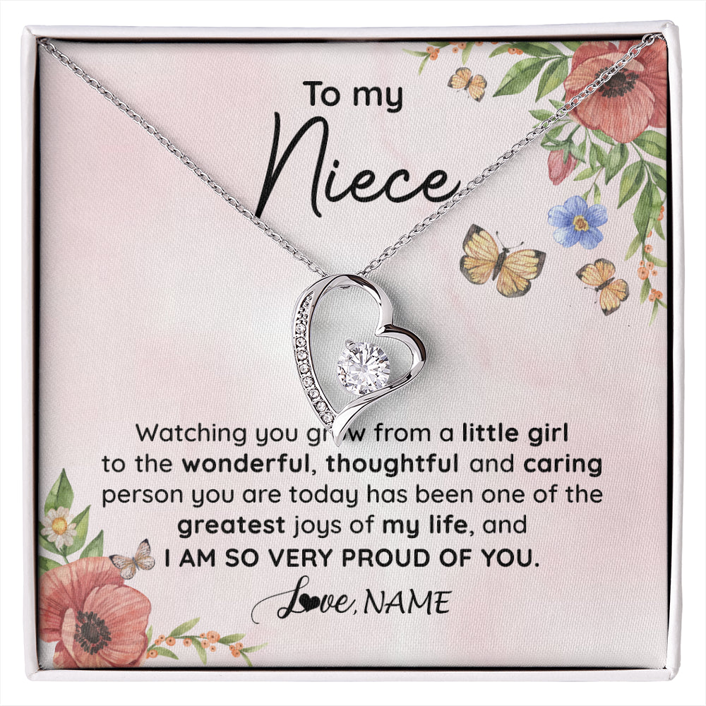 Forever Love Necklace 14K White Gold Finish | 1 | Personalized To My Niece Necklace From Aunt Uncle Watching You Grow Niece Birthday Gifts Jewelry Graduation Christmas Customized Gift Box Message Card | siriusteestore