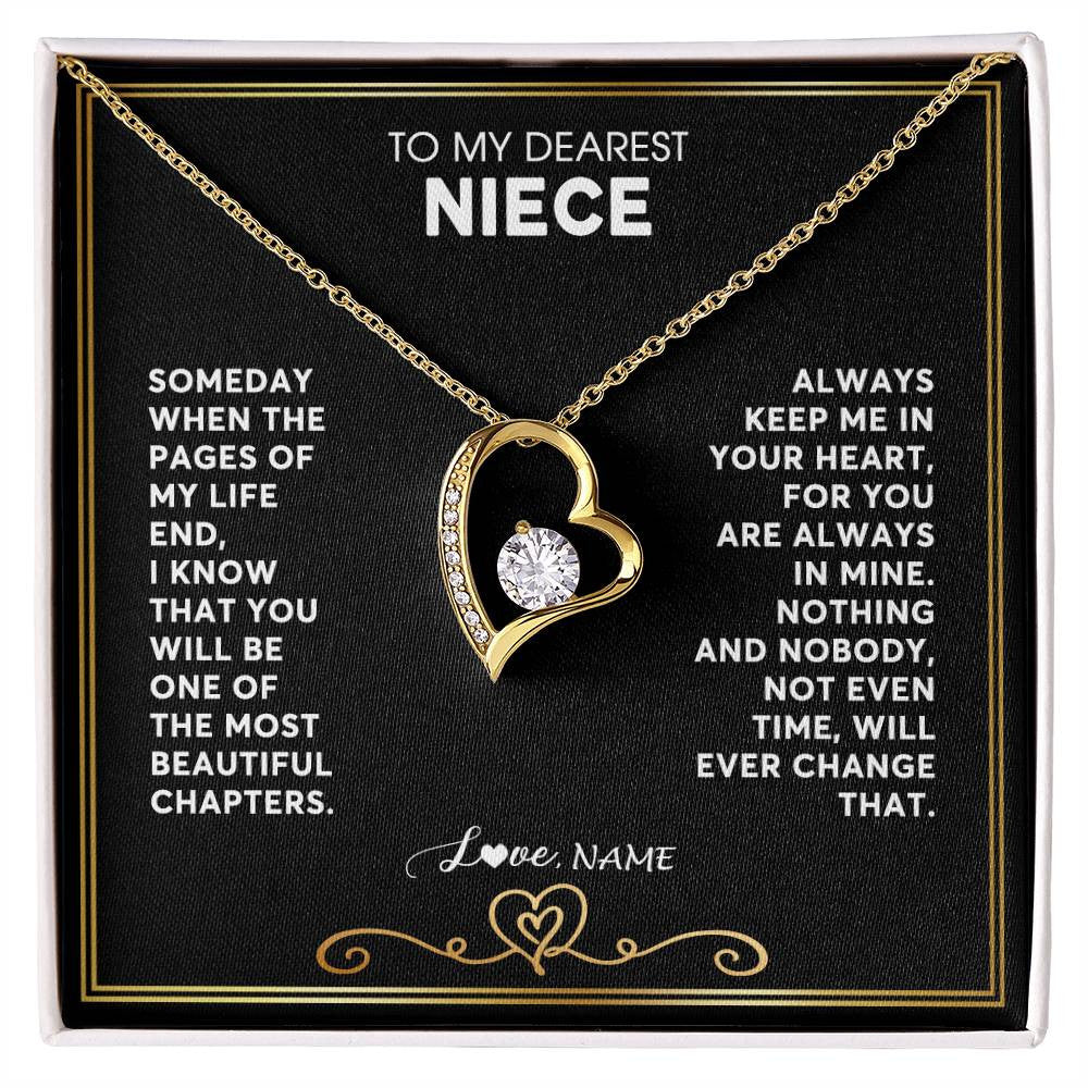 Forever Love Necklace 18K Yellow Gold Finish | 1 | Personalized To My Niece Necklace From Aunt Uncle When The Pages Of My Life End Niece Birthday Graduation Christmas Pendant Customized Gift Message Card | siriusteestore