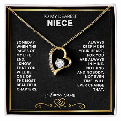 Forever Love Necklace 18K Yellow Gold Finish | 1 | Personalized To My Niece Necklace From Aunt Uncle When The Pages Of My Life End Niece Birthday Graduation Christmas Pendant Customized Gift Message Card | siriusteestore
