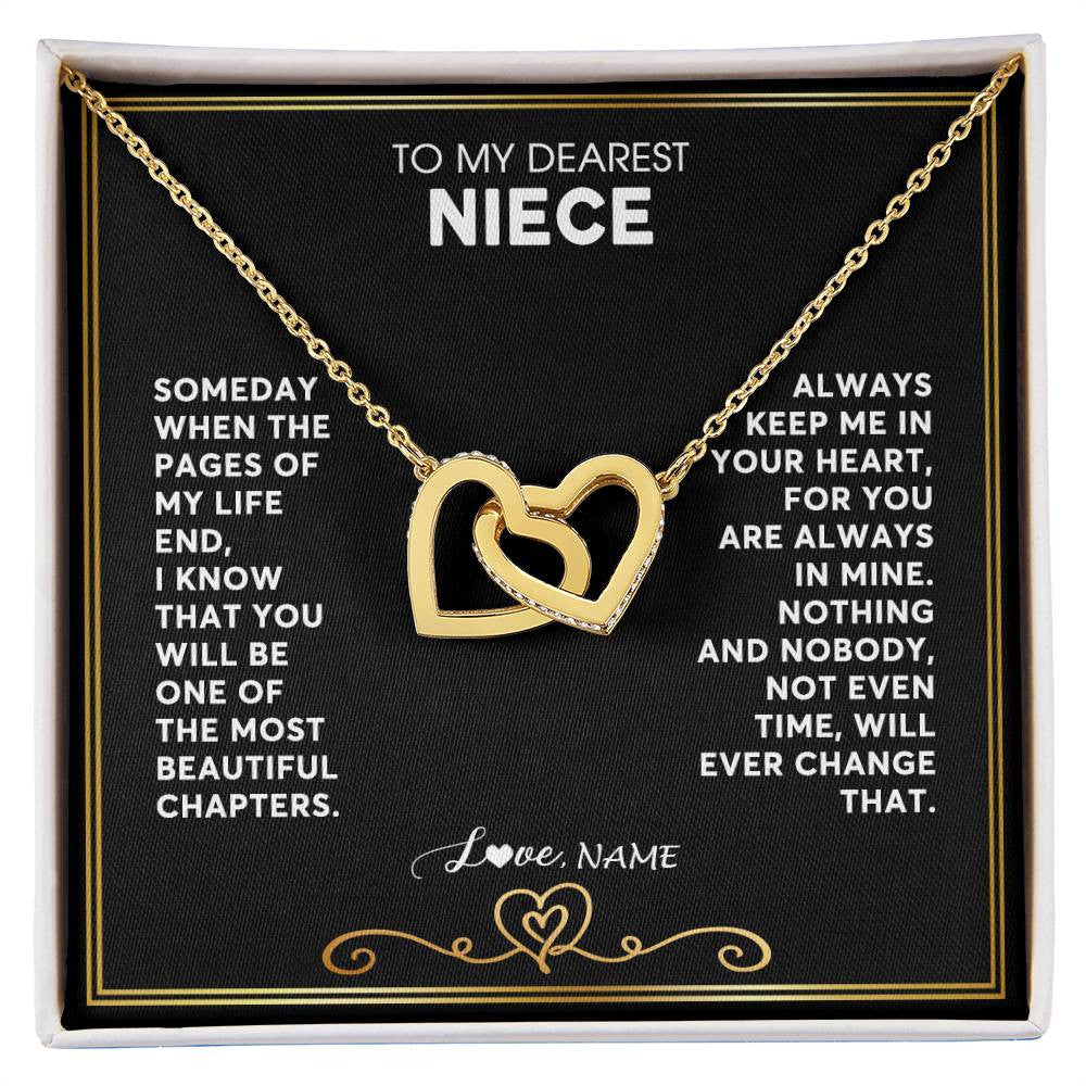 Interlocking Hearts Necklace 18K Yellow Gold Finish | 1 | Personalized To My Niece Necklace From Aunt Uncle When The Pages Of My Life End Niece Birthday Graduation Christmas Pendant Customized Gift Message Card | siriusteestore