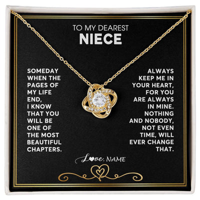 Love Knot Necklace 18K Yellow Gold Finish | 1 | Personalized To My Niece Necklace From Aunt Uncle When The Pages Of My Life End Niece Birthday Graduation Christmas Pendant Customized Gift Message Card | siriusteestore