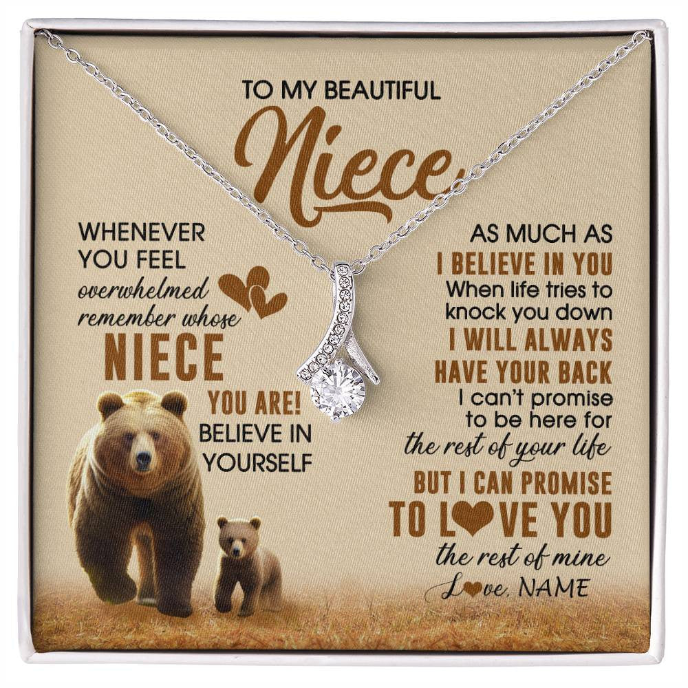 Alluring Beauty Necklace 14K White Gold Finish | 1 | Personalized To My Niece Necklace From Aunt Uncle Whenever You Feel Bear Niece Birthday Gifts Gifts Graduation Christmas Customized Gift Box Message Card | siriusteestore
