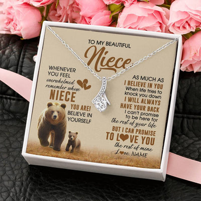Alluring Beauty Necklace 14K White Gold Finish | 2 | Personalized To My Niece Necklace From Aunt Uncle Whenever You Feel Bear Niece Birthday Gifts Gifts Graduation Christmas Customized Gift Box Message Card | siriusteestore