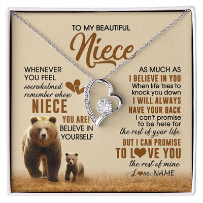Forever Love Necklace 14K White Gold Finish | 1 | Personalized To My Niece Necklace From Aunt Uncle Whenever You Feel Bear Niece Birthday Gifts Gifts Graduation Christmas Customized Gift Box Message Card | siriusteestore