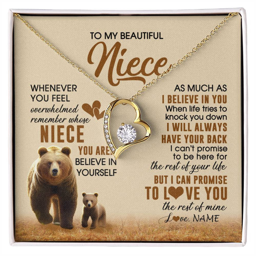 Forever Love Necklace 18K Yellow Gold Finish | 1 | Personalized To My Niece Necklace From Aunt Uncle Whenever You Feel Bear Niece Birthday Gifts Gifts Graduation Christmas Customized Gift Box Message Card | siriusteestore