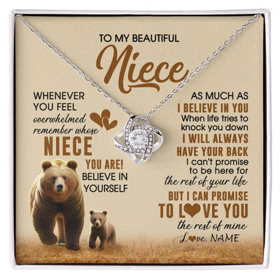 Love Knot Necklace 14K White Gold Finish | 1 | Personalized To My Niece Necklace From Aunt Uncle Whenever You Feel Bear Niece Birthday Gifts Gifts Graduation Christmas Customized Gift Box Message Card | siriusteestore
