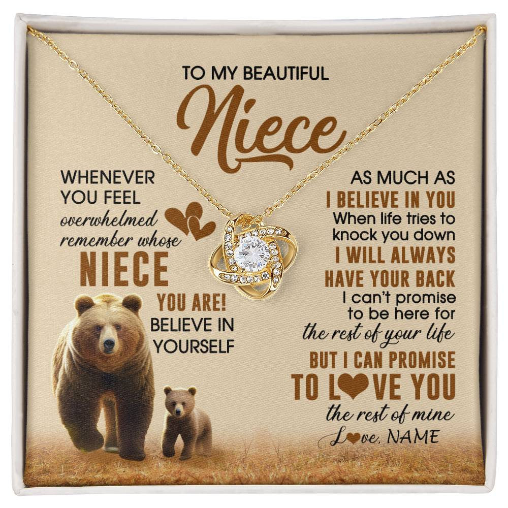 Love Knot Necklace 18K Yellow Gold Finish | 1 | Personalized To My Niece Necklace From Aunt Uncle Whenever You Feel Bear Niece Birthday Gifts Gifts Graduation Christmas Customized Gift Box Message Card | siriusteestore