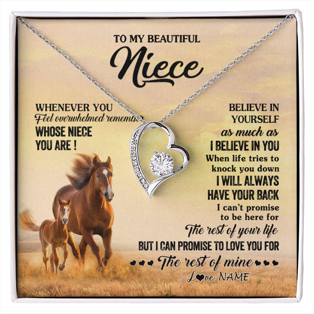 Forever Love Necklace 14K White Gold Finish | 1 | Personalized To My Niece Necklace From Aunt Uncle Whenever You Feel Horse Niece Birthday Gifts Jewelry Graduation Christmas Customized Gift Box Message Card | siriusteestore