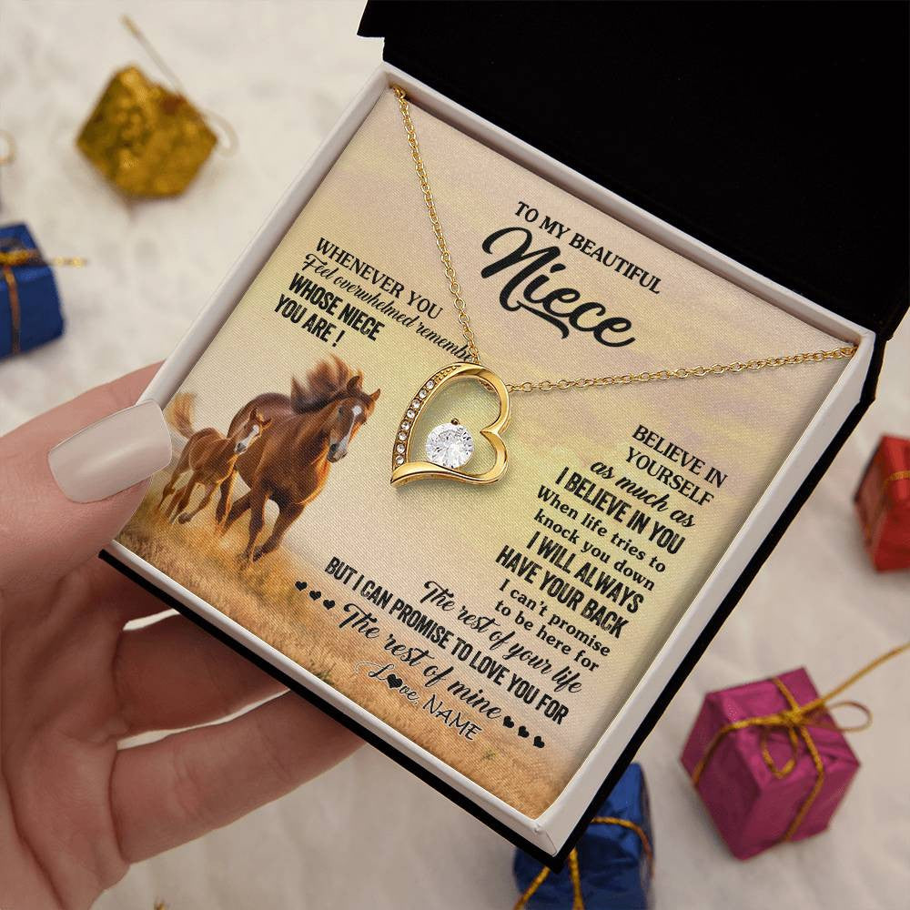 Forever Love Necklace 18K Yellow Gold Finish | 2 | Personalized To My Niece Necklace From Aunt Uncle Whenever You Feel Horse Niece Birthday Gifts Jewelry Graduation Christmas Customized Gift Box Message Card | siriusteestore