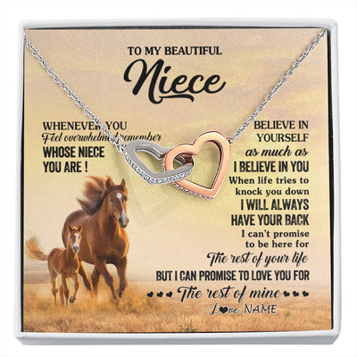 Interlocking Hearts Necklace Stainless Steel & Rose Gold Finish | 1 | Personalized To My Niece Necklace From Aunt Uncle Whenever You Feel Horse Niece Birthday Gifts Jewelry Graduation Christmas Customized Gift Box Message Card | siriusteestore