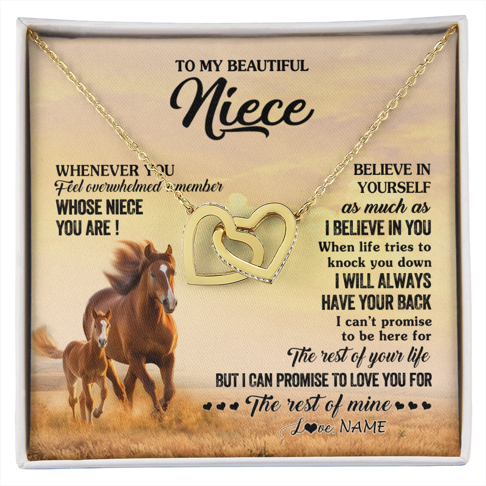 Interlocking Hearts Necklace 18K Yellow Gold Finish | 1 | Personalized To My Niece Necklace From Aunt Uncle Whenever You Feel Horse Niece Birthday Gifts Jewelry Graduation Christmas Customized Gift Box Message Card | siriusteestore