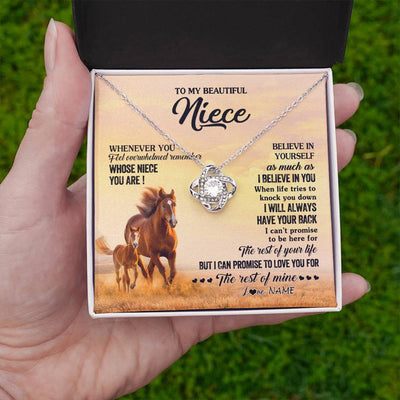 Love Knot Necklace 14K White Gold Finish | 2 | Personalized To My Niece Necklace From Aunt Uncle Whenever You Feel Horse Niece Birthday Gifts Jewelry Graduation Christmas Customized Gift Box Message Card | siriusteestore