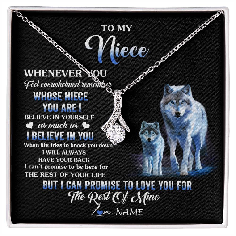 Alluring Beauty Necklace 14K White Gold Finish | 1 | Personalized To My Niece Necklace From Aunt Uncle Whenever You Feel Wolf Niece Birthday Gifts Jewelry Graduation Christmas Customized Gift Box Message Card | siriusteestore
