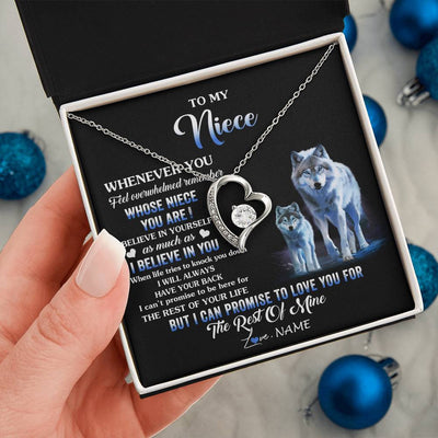 Forever Love Necklace 14K White Gold Finish | 2 | Personalized To My Niece Necklace From Aunt Uncle Whenever You Feel Wolf Niece Birthday Gifts Jewelry Graduation Christmas Customized Gift Box Message Card | siriusteestore