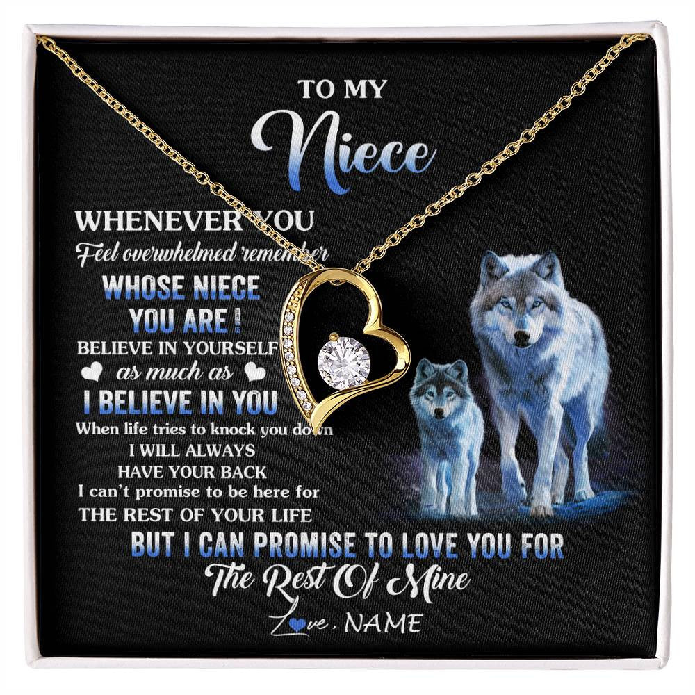 Forever Love Necklace 18K Yellow Gold Finish | 1 | Personalized To My Niece Necklace From Aunt Uncle Whenever You Feel Wolf Niece Birthday Gifts Jewelry Graduation Christmas Customized Gift Box Message Card | siriusteestore