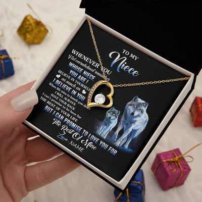 Forever Love Necklace 18K Yellow Gold Finish | 2 | Personalized To My Niece Necklace From Aunt Uncle Whenever You Feel Wolf Niece Birthday Gifts Jewelry Graduation Christmas Customized Gift Box Message Card | siriusteestore