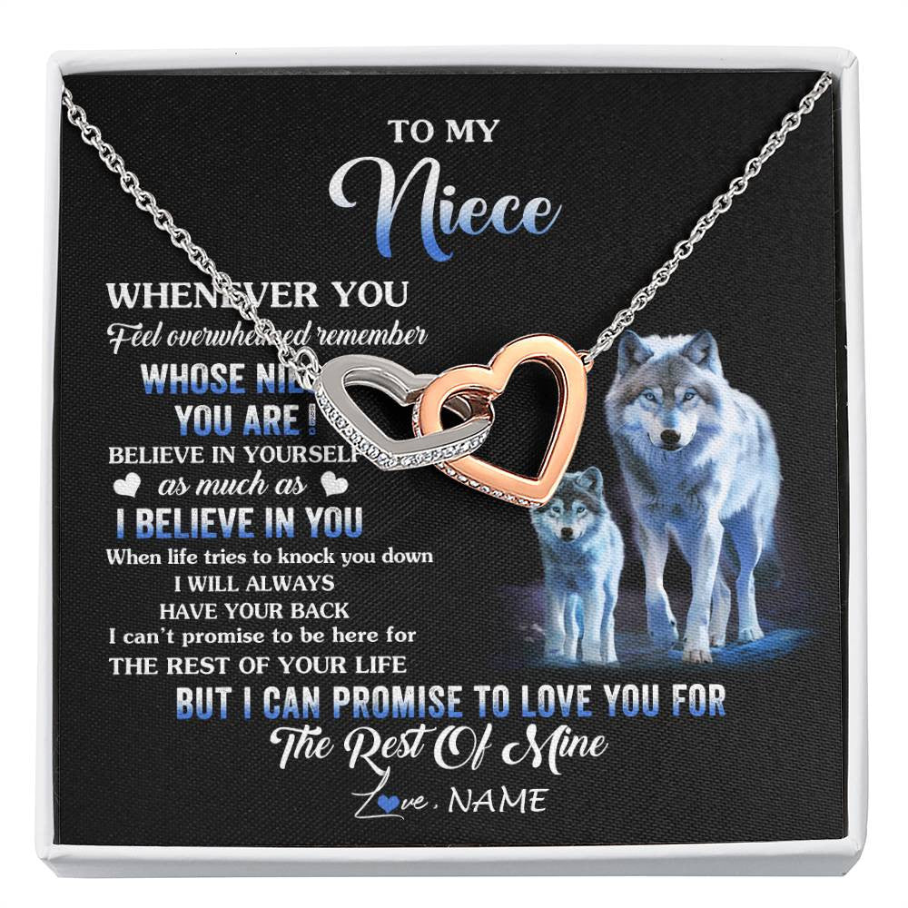 Interlocking Hearts Necklace Stainless Steel & Rose Gold Finish | 1 | Personalized To My Niece Necklace From Aunt Uncle Whenever You Feel Wolf Niece Birthday Gifts Jewelry Graduation Christmas Customized Gift Box Message Card | siriusteestore