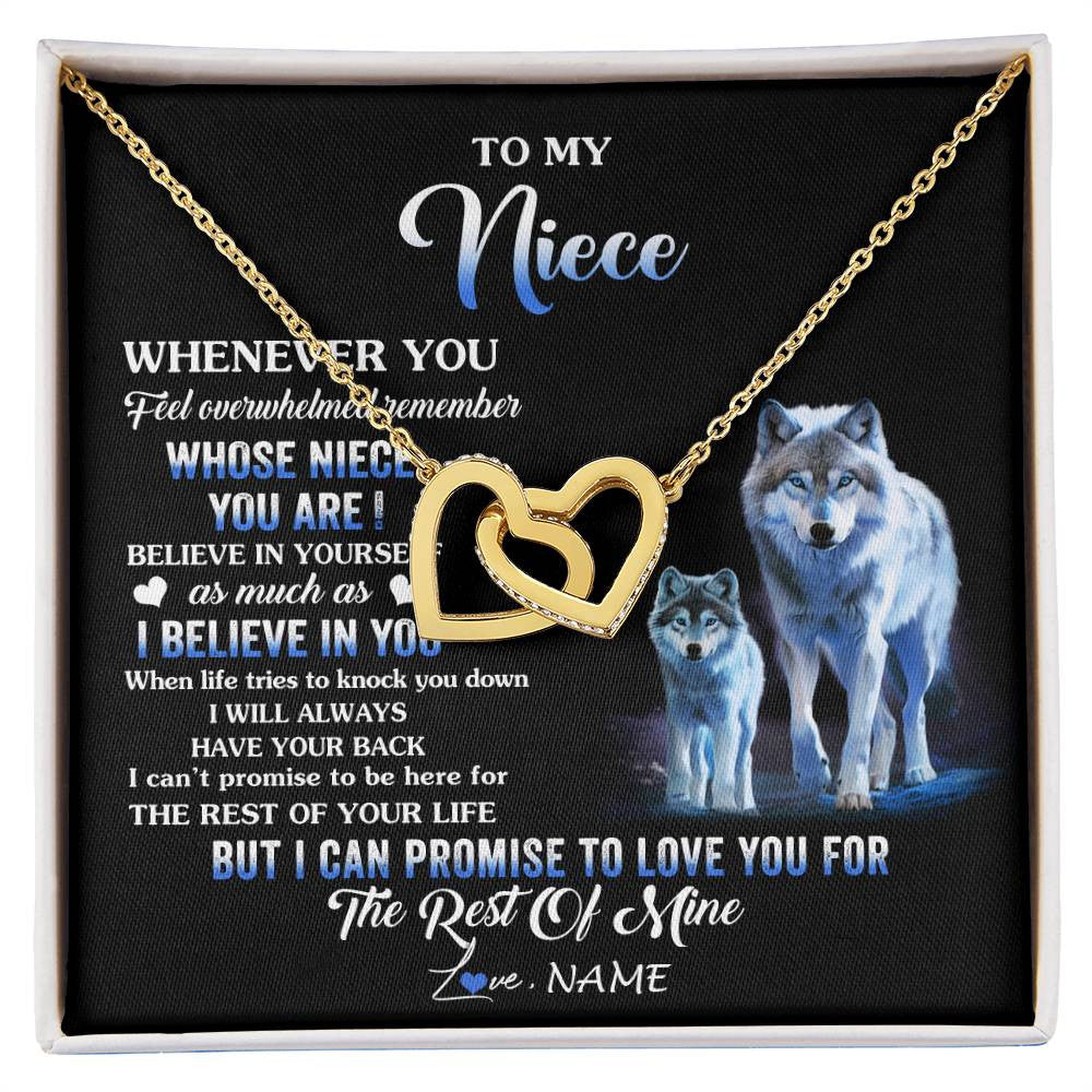 Interlocking Hearts Necklace 18K Yellow Gold Finish | 1 | Personalized To My Niece Necklace From Aunt Uncle Whenever You Feel Wolf Niece Birthday Gifts Jewelry Graduation Christmas Customized Gift Box Message Card | siriusteestore