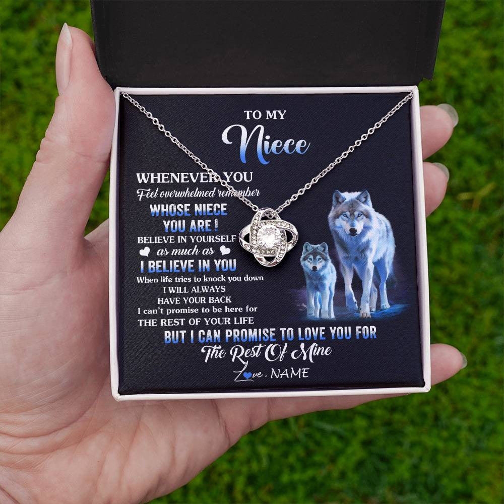 Love Knot Necklace 14K White Gold Finish | 2 | Personalized To My Niece Necklace From Aunt Uncle Whenever You Feel Wolf Niece Birthday Gifts Jewelry Graduation Christmas Customized Gift Box Message Card | siriusteestore