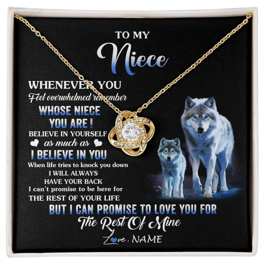 Love Knot Necklace 18K Yellow Gold Finish | 1 | Personalized To My Niece Necklace From Aunt Uncle Whenever You Feel Wolf Niece Birthday Gifts Jewelry Graduation Christmas Customized Gift Box Message Card | siriusteestore