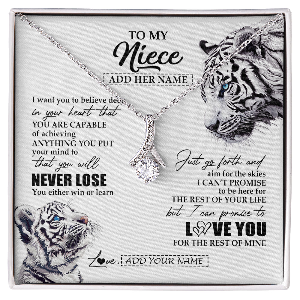 Alluring Beauty Necklace 14K White Gold Finish | 1 | Personalized To My Niece Necklace From Aunt Uncle You Will Never Lose White Tiger Niece Birthday Gifts Graduation Christmas Custom Gift Box Message Card | siriusteestore