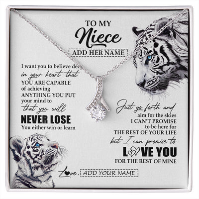 Alluring Beauty Necklace 14K White Gold Finish | 1 | Personalized To My Niece Necklace From Aunt Uncle You Will Never Lose White Tiger Niece Birthday Gifts Graduation Christmas Custom Gift Box Message Card | siriusteestore
