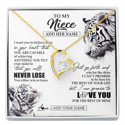 Forever Love Necklace 18K Yellow Gold Finish | 1 | Personalized To My Niece Necklace From Aunt Uncle You Will Never Lose White Tiger Niece Birthday Gifts Graduation Christmas Custom Gift Box Message Card | siriusteestore
