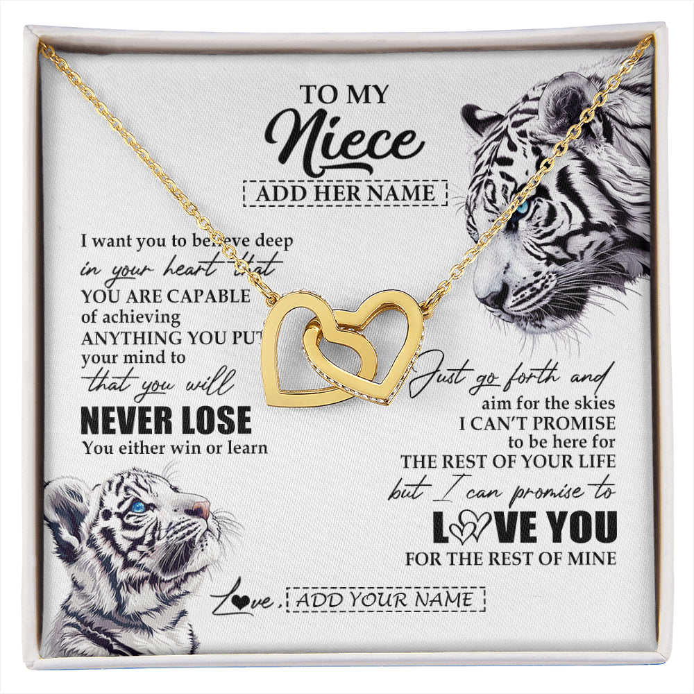 Interlocking Hearts Necklace 18K Yellow Gold Finish | 1 | Personalized To My Niece Necklace From Aunt Uncle You Will Never Lose White Tiger Niece Birthday Gifts Graduation Christmas Custom Gift Box Message Card | siriusteestore