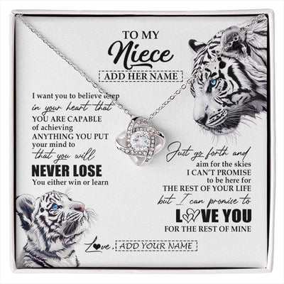 Love Knot Necklace 14K White Gold Finish | 1 | Personalized To My Niece Necklace From Aunt Uncle You Will Never Lose White Tiger Niece Birthday Gifts Graduation Christmas Custom Gift Box Message Card | siriusteestore