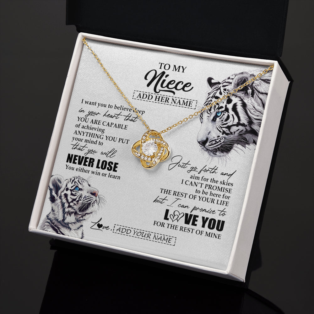 Love Knot Necklace 18K Yellow Gold Finish | 2 | Personalized To My Niece Necklace From Aunt Uncle You Will Never Lose White Tiger Niece Birthday Gifts Graduation Christmas Custom Gift Box Message Card | siriusteestore