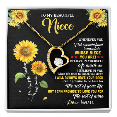 Forever Love Necklace 18K Yellow Gold Finish | 1 | Personalized To My Niece Necklace From Aunt Whenever You Feel Sunflower Niece Birthday Gifts Jewelry Graduation Christmas Customized Gift Box Message Card | siriusteestore