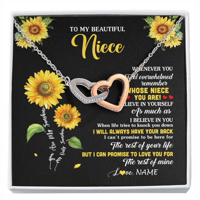 Interlocking Hearts Necklace Stainless Steel & Rose Gold Finish | 1 | Personalized To My Niece Necklace From Aunt Whenever You Feel Sunflower Niece Birthday Gifts Jewelry Graduation Christmas Customized Gift Box Message Card | siriusteestore