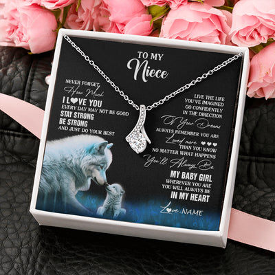 Alluring Beauty Necklace 14K White Gold Finish | 2 | Personalized To My Niece Necklace From Aunt Wolf Never Forget How Much I Love You Niece Birthday Gifts Jewelry Christmas Customized Gift Box Message Card | siriusteestore