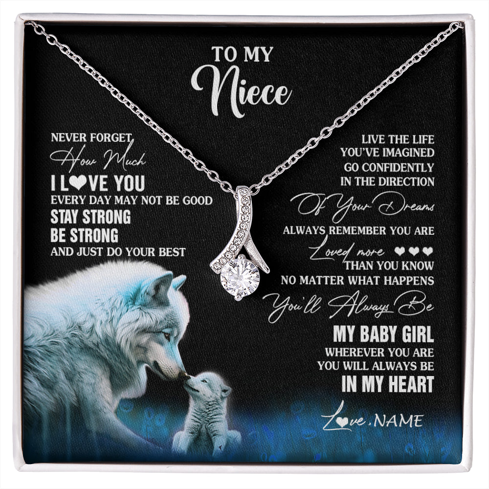 Alluring Beauty Necklace 14K White Gold Finish | 1 | Personalized To My Niece Necklace From Aunt Wolf Never Forget How Much I Love You Niece Birthday Gifts Jewelry Christmas Customized Gift Box Message Card | siriusteestore