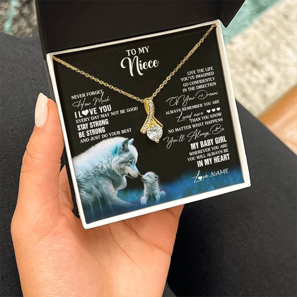Alluring Beauty Necklace 18K Yellow Gold Finish | 2 | Personalized To My Niece Necklace From Aunt Wolf Never Forget How Much I Love You Niece Birthday Gifts Jewelry Christmas Customized Gift Box Message Card | siriusteestore