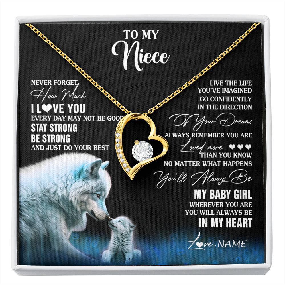 Forever Love Necklace 18K Yellow Gold Finish | 1 | Personalized To My Niece Necklace From Aunt Wolf Never Forget How Much I Love You Niece Birthday Gifts Jewelry Christmas Customized Gift Box Message Card | siriusteestore