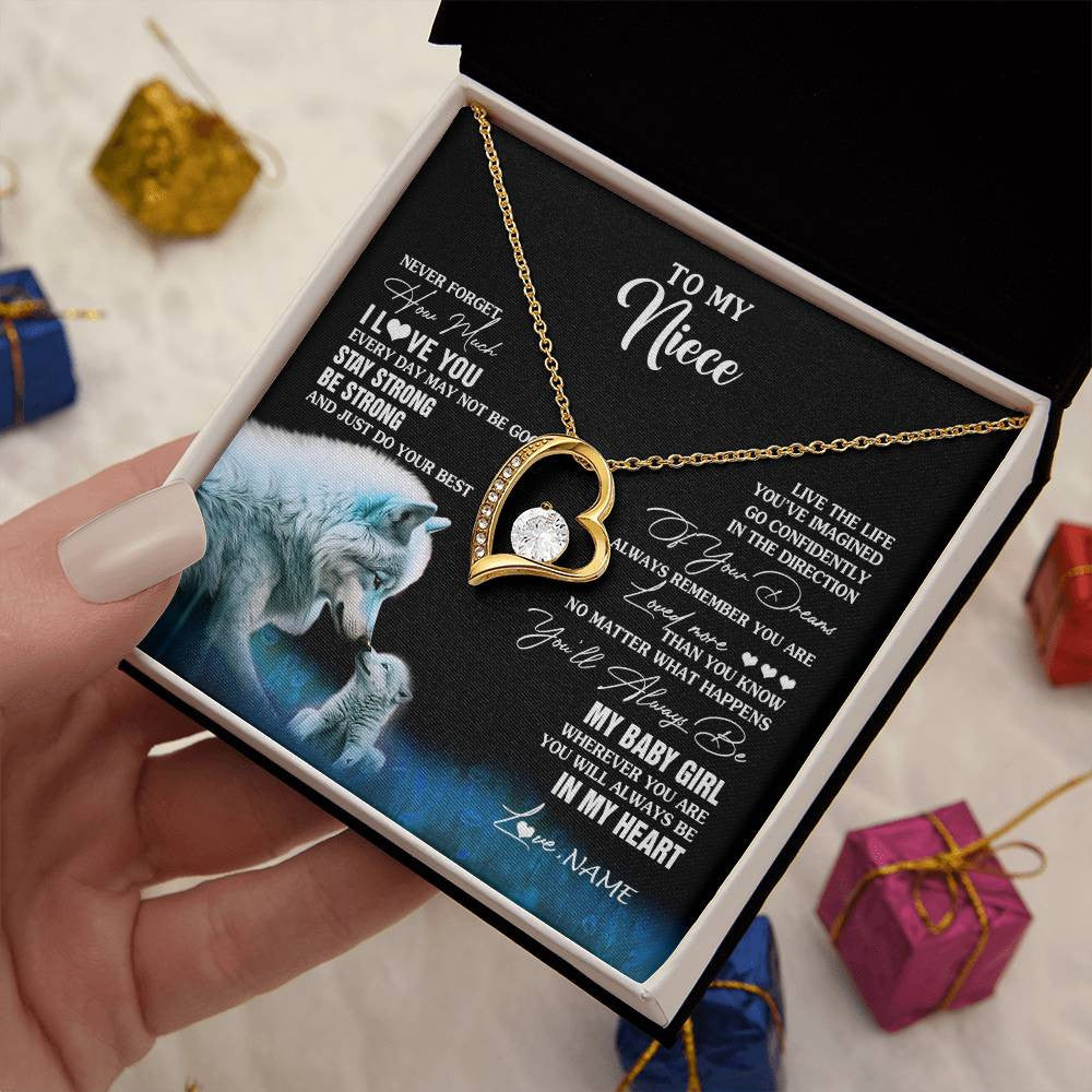 Forever Love Necklace 18K Yellow Gold Finish | 2 | Personalized To My Niece Necklace From Aunt Wolf Never Forget How Much I Love You Niece Birthday Gifts Jewelry Christmas Customized Gift Box Message Card | siriusteestore