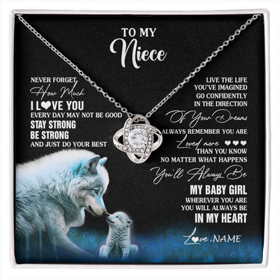 Love Knot Necklace 14K White Gold Finish | 1 | Personalized To My Niece Necklace From Aunt Wolf Never Forget How Much I Love You Niece Birthday Gifts Jewelry Christmas Customized Gift Box Message Card | siriusteestore