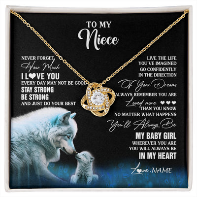 Love Knot Necklace 18K Yellow Gold Finish | 1 | Personalized To My Niece Necklace From Aunt Wolf Never Forget How Much I Love You Niece Birthday Gifts Jewelry Christmas Customized Gift Box Message Card | siriusteestore