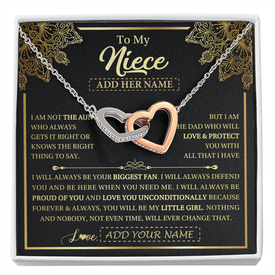 Interlocking Hearts Necklace Stainless Steel & Rose Gold Finish | 1 | Personalized To My Niece Necklace From Aunt Your Biggest Fan Birthday Gifts For Niece Gifts Graduation Christmas Jewelry Customized Gift Box Message Card | siriusteestore.myshopify