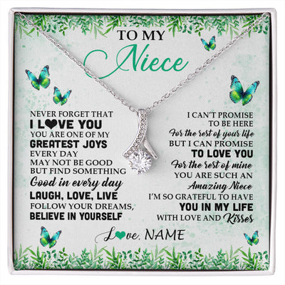 Alluring Beauty Necklace 14K White Gold Finish | 1 | Personalized To My Niece Necklace From Uncle Aunt Auntie Butterfly Laugh Love Live Birthday Motivational Quote Christmas Customized Gift Box Message Card | siriusteestore