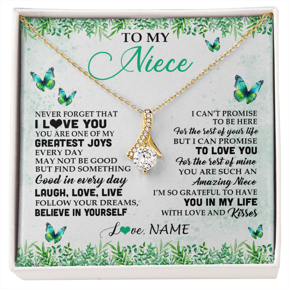 Alluring Beauty Necklace 18K Yellow Gold Finish | 1 | Personalized To My Niece Necklace From Uncle Aunt Auntie Butterfly Laugh Love Live Birthday Motivational Quote Christmas Customized Gift Box Message Card | siriusteestore