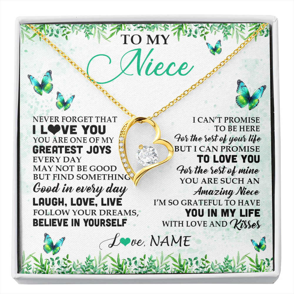 Forever Love Necklace 18K Yellow Gold Finish | 1 | Personalized To My Niece Necklace From Uncle Aunt Auntie Butterfly Laugh Love Live Birthday Motivational Quote Christmas Customized Gift Box Message Card | siriusteestore