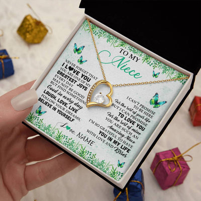Forever Love Necklace 18K Yellow Gold Finish | 2 | Personalized To My Niece Necklace From Uncle Aunt Auntie Butterfly Laugh Love Live Birthday Motivational Quote Christmas Customized Gift Box Message Card | siriusteestore