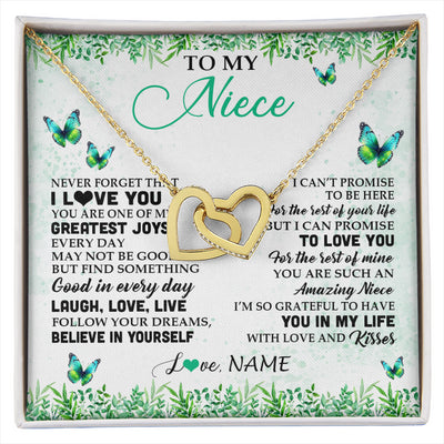 Interlocking Hearts Necklace 18K Yellow Gold Finish | 1 | Personalized To My Niece Necklace From Uncle Aunt Auntie Butterfly Laugh Love Live Birthday Motivational Quote Christmas Customized Gift Box Message Card | siriusteestore