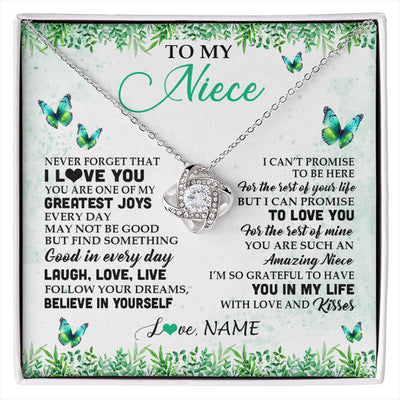 Love Knot Necklace 14K White Gold Finish | 1 | Personalized To My Niece Necklace From Uncle Aunt Auntie Butterfly Laugh Love Live Birthday Motivational Quote Christmas Customized Gift Box Message Card | siriusteestore