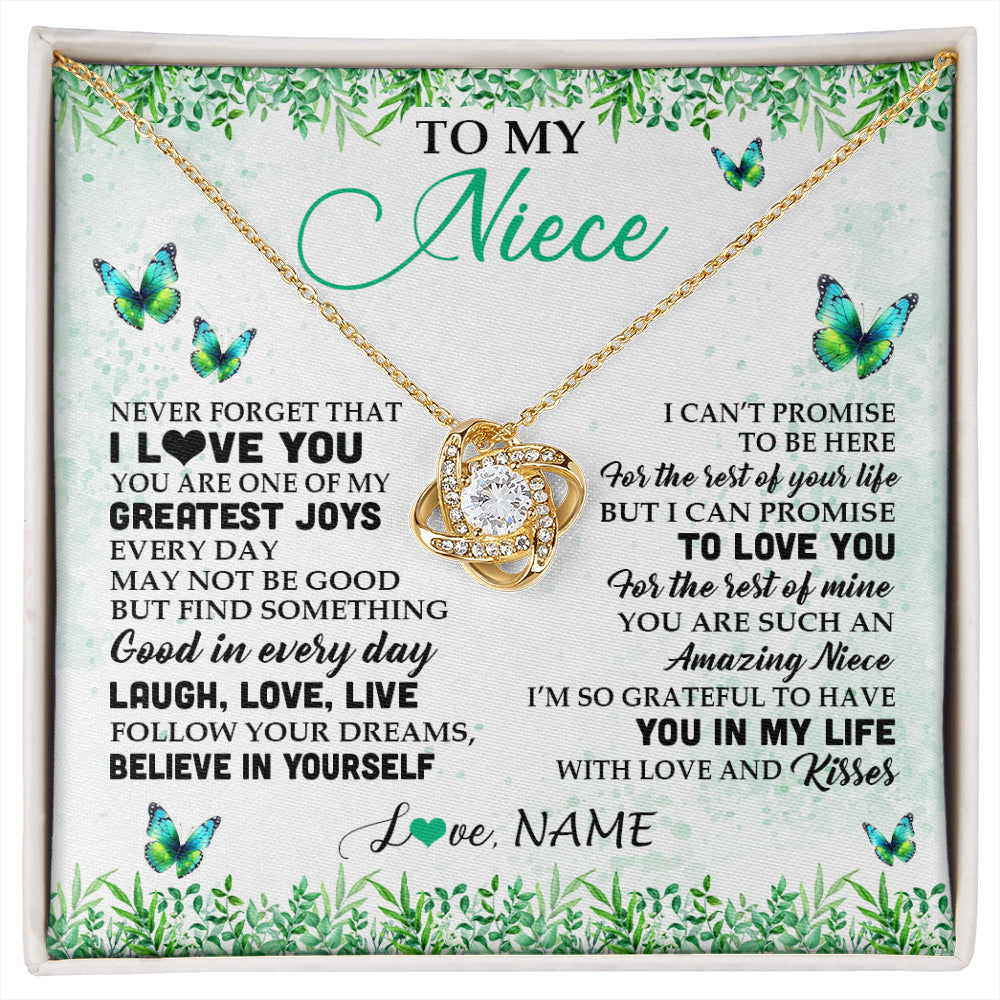 Love Knot Necklace 18K Yellow Gold Finish | 1 | Personalized To My Niece Necklace From Uncle Aunt Auntie Butterfly Laugh Love Live Birthday Motivational Quote Christmas Customized Gift Box Message Card | siriusteestore